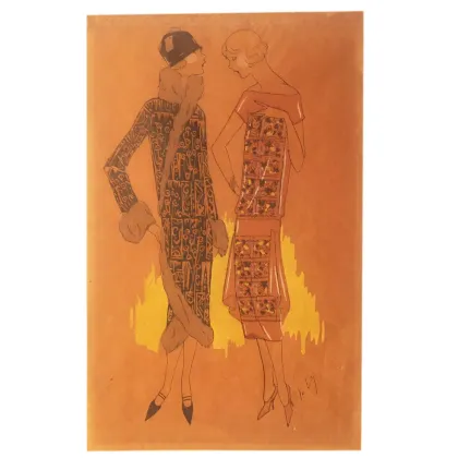 Picture Ink and watercolor drawing on paper of Liberty period costume models