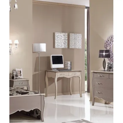 Zdjęcie Biurko z 2 szufladami ozdobione wykończeniem w kolorze antycznej kości słoniowej i szarości - Zanini