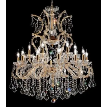 Zdjęcie Wyjątkowy żyrandol z pozłacaną metalową ramą pokrytą przezroczystym szkłem z wisiorkami z przezroczystego kryształu - Il Paralume Marina