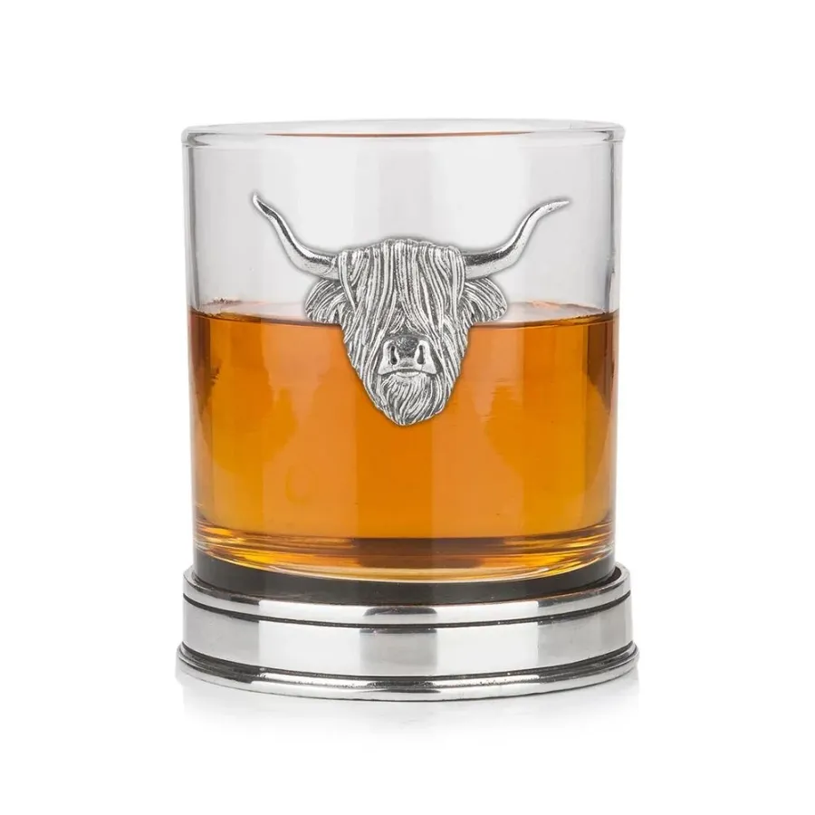 obrazek 1 Stylowy prezent - wyjątkowa szklanka do whisky z górską krową i polerowaną podstawą