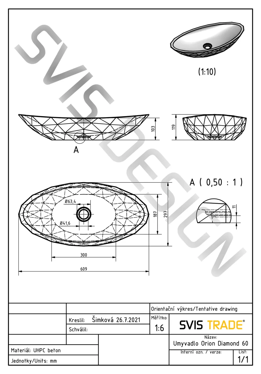 obrazek 4 Elitarna umywalka 60 cm DIAMOND SANDBLASTED – bardzo ciemnoszary, bez dekoru, lakier matowy