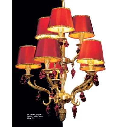 Zdjęcie Piękny stylowy żyrandol z ośmioma światłami ze stożkowymi kloszami i kroplami ze szkła Murano - Il Paralume Marina