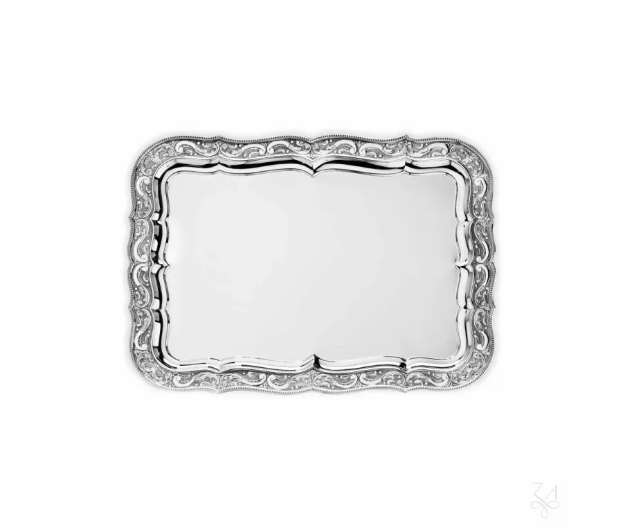 obrazek 1 Piękna stylowa srebrna taca z bogatym zdobieniem - Zaramella Argenti