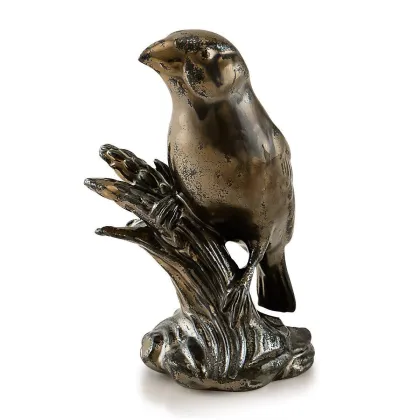 Picture Ceramic bird on a trunk in an oxidized bronze finish - Ahura