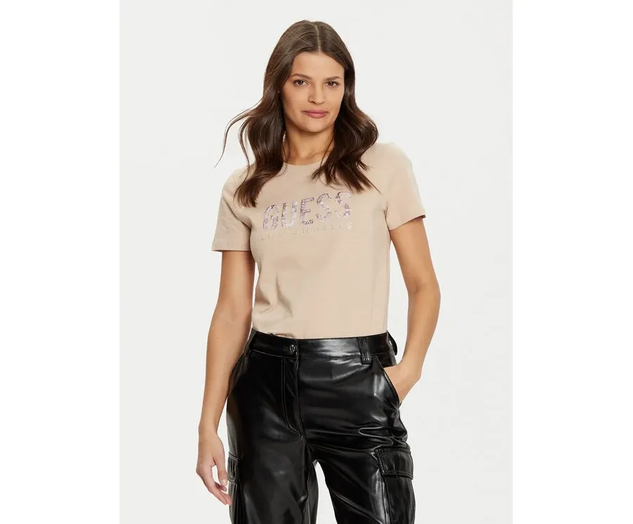 obrazek 1 Guess T-Shirt W5RI19 I3Z14 Beżowy Regular Fit