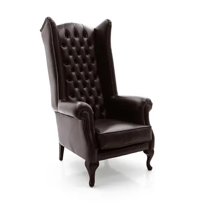 Zdjęcie Skórzany elegancki fotel z wysokim opraciem w klasycznym stylu - Sevensedie