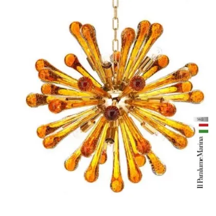 Zdjęcie Stylowy żyrandol z bursztynowymi kroplami ze szkła Murano - Il Paralume Marina