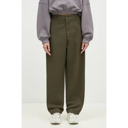 Zdjęcie Carhartt WIP spodnie bawełniane Brady Pant kolor zielony szerokie high waist I033770.666GT