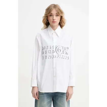 Zdjęcie MM6 Maison Margiela koszula bawełniana damska kolor beżowy relaxed z kołnierzykiem klasycznym S52DT0047.M35152