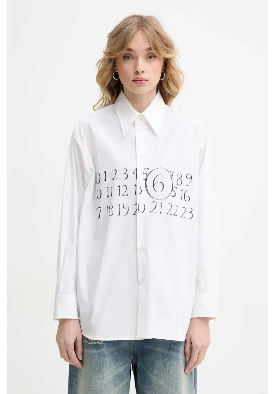 obrazek 1 MM6 Maison Margiela koszula bawełniana damska kolor beżowy relaxed z kołnierzykiem klasycznym S52DT0047.M35152