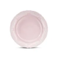 Zdjęcie Porcelanowy komplet 4 talerzy obiadowych w kolorze różowym z delikatnym zdobieniem – Leander