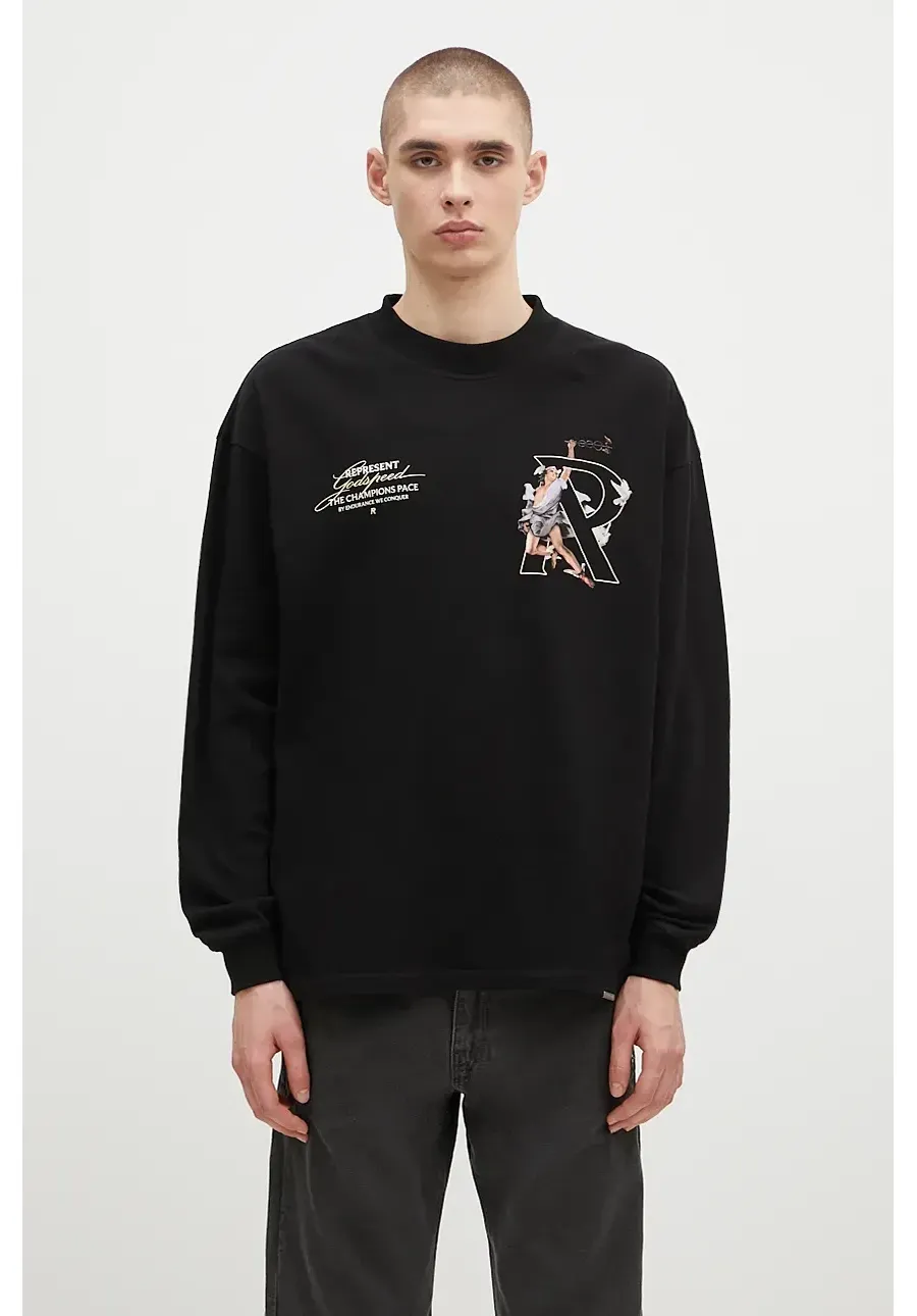obrazek 1 Represent longsleeve bawełniany Hermes Longsleeve kolor czarny z nadrukiem MLM4232.001