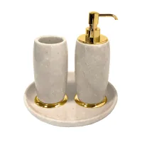 Picture Stylish three-piece marble bathroom set - brush cup, liquid soap container and bathroom tray - 3SC
