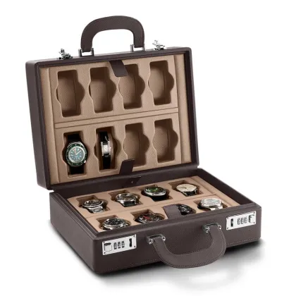 Zdjęcie Funkcjonalna walizka skórzana z zamkiem szyfrowym na 16 zegarków