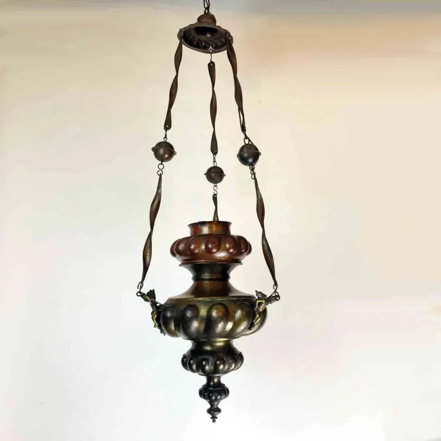 obrazek 1 Lampa z tłoczonej miedzi z górnym elementem z mosiądzu - vintage