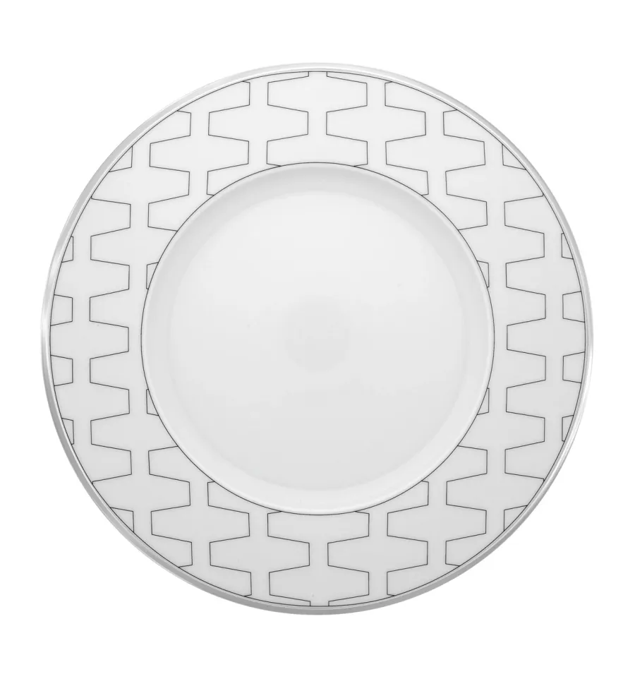 obrazek 1 Talerz deserowy z porcelany Trasso z geometrycznymi liniami w kolorze platyny - Vista Alegre