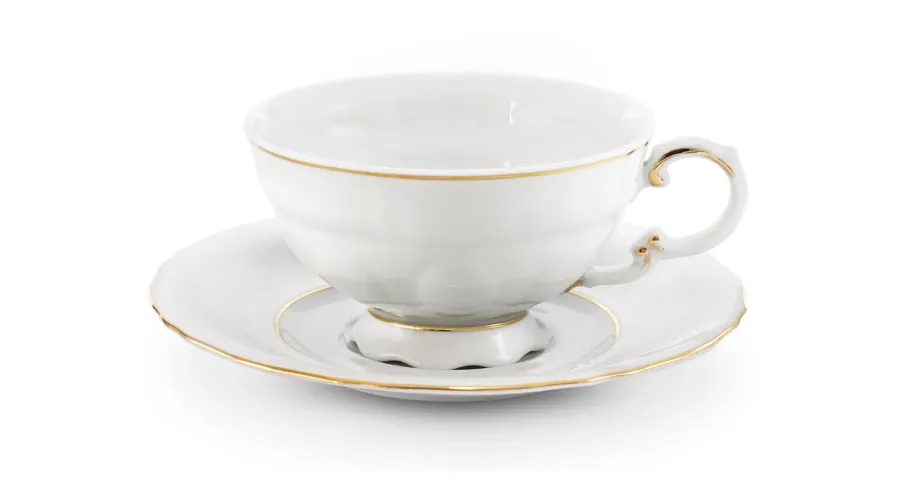 obrazek 1 Stylowa porcelanowa filiżanka do herbaty ze spodkiem zdobiona delikatną złotą obwódką w stylu nowoczesnym – Leander