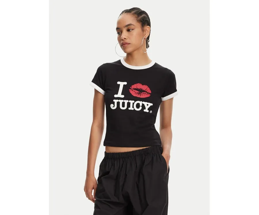 obrazek 1 Juicy Couture T-Shirt I Kiss JCWCT125318 Czarny Slim Fit