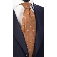 Picture A striking nut-colored tie with small shapes and a beige square