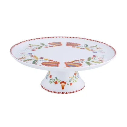 Zdjęcie Porcelanowa duża patera na ciasto na nóżce Vila Verde z ozdobnym motywem nawiązującym do walentynkowych chusteczek Vila Verde - Vista Alegre