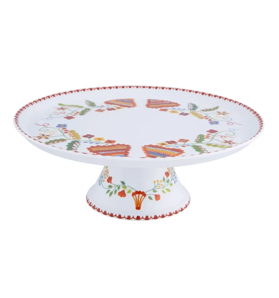 obrazek 1 Porcelanowa duża patera na ciasto na nóżce Vila Verde z ozdobnym motywem nawiązującym do walentynkowych chusteczek Vila Verde - Vista Alegre