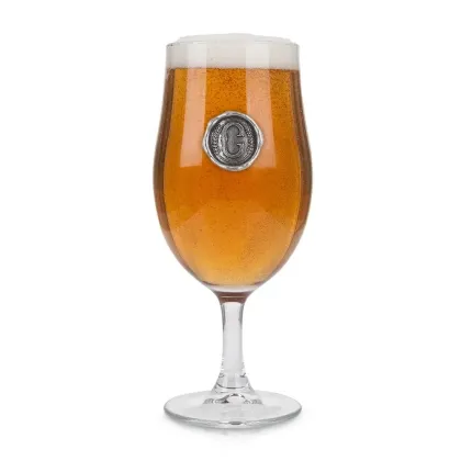 Zdjęcie Szklanka do piwa z cynowym kartuszem z inicjałem – literą „C” – prezent na specjalną okazję