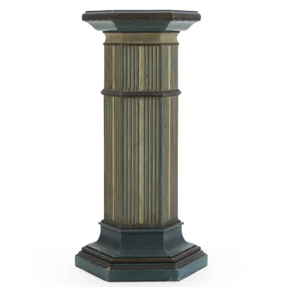 Picture Wooden hexagonal column in ivory and turquoise from the 20th century