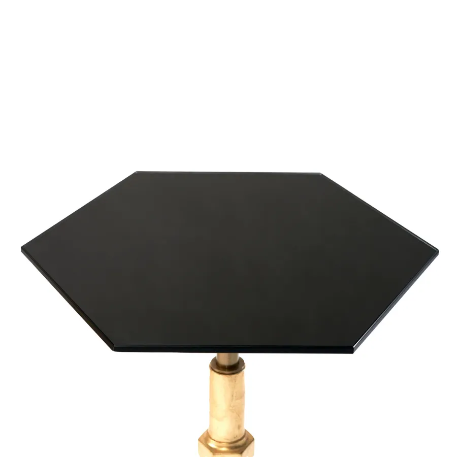 obrazek 2 Sześciokątny stolik z ceramiczną podstawą i szklanym blatem H.65xL.52 cm