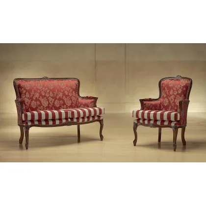 Zdjęcie Elegancka bordowa sofa i fotel w stylu francuskim do salonu – Morello Gianpaolo