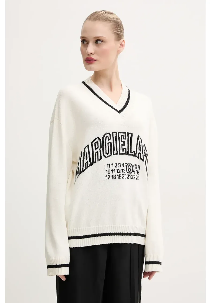 obrazek 1 MM6 Maison Margiela sweter z domieszką wełny damski kolor beżowy S52HN0009.M13085