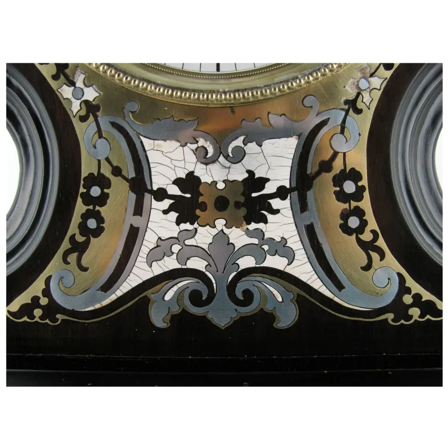 obrazek 6 Inkrustowany zegar stołowy w obudowie z drewna, kości słoniowej, cynku i mosiądzu