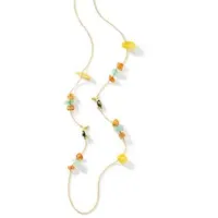 Picture Silver necklace plated with 18 carat yellow gold Total length 90 cm Cracked colored quartz Toucans with zircons and enamels