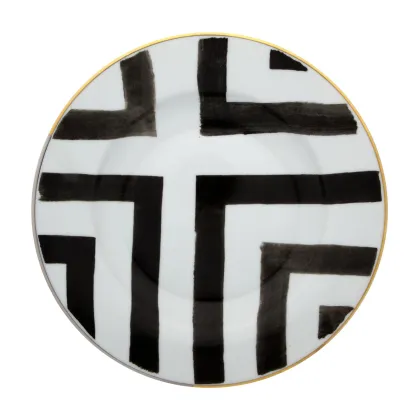 Zdjęcie Talerz do zupy z porcelany Sol y Sombra z kolekcji łączącej pasiaste akwarele ze złotymi i platynowymi elementami - Vista Alegre