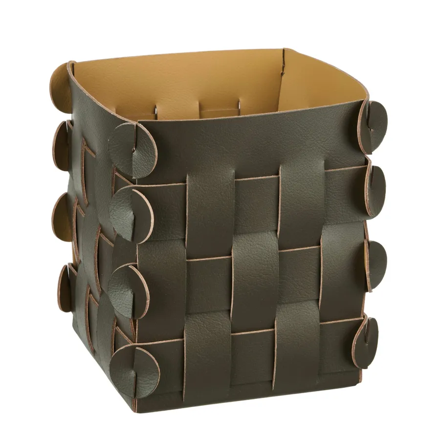 obrazek 1 Mały koszyk Shlesser 13x13xH17 cm w wyjątkowym ciemnooliwkowym kolorze