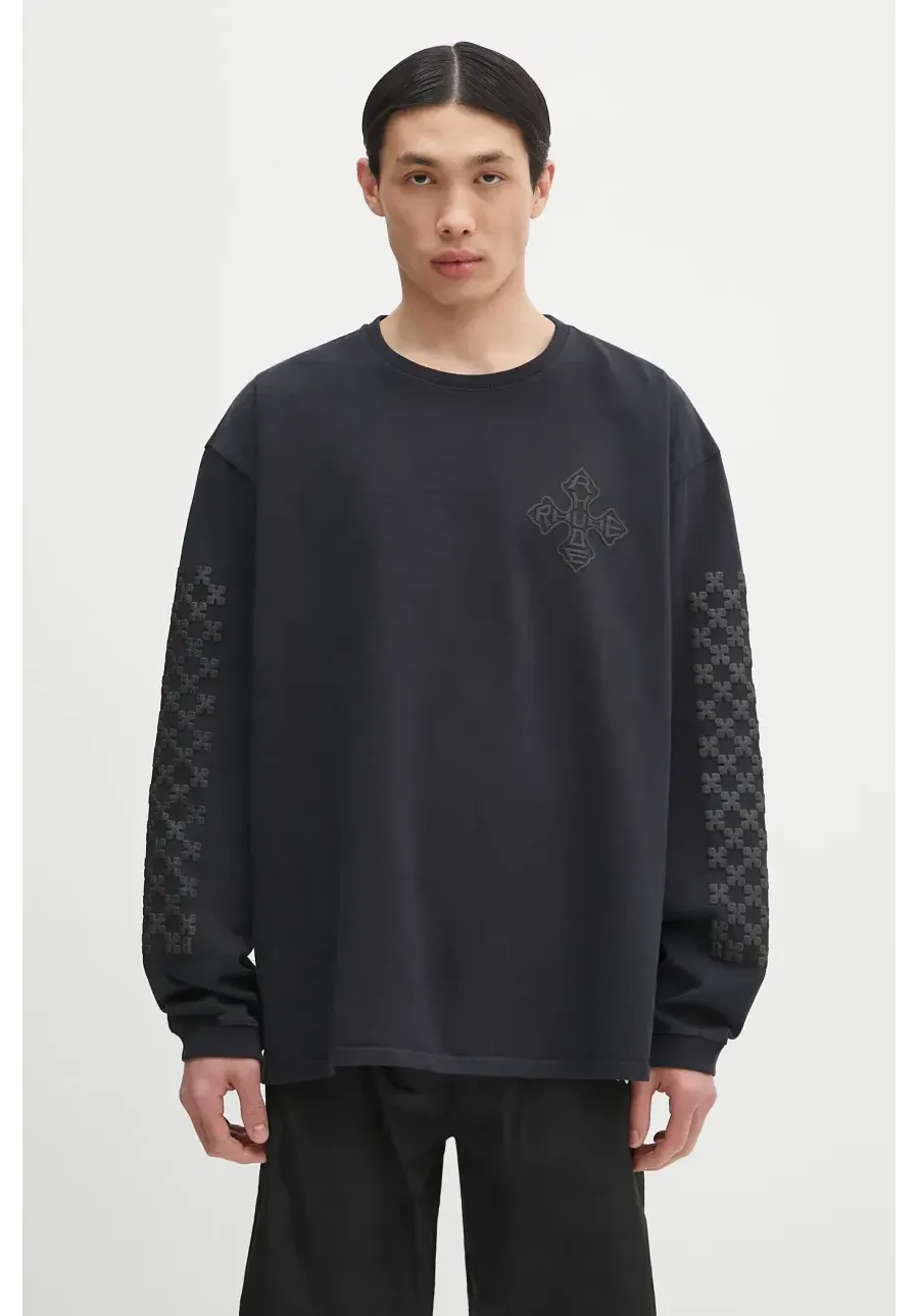 obrazek 1 RHUDE longsleeve bawełniany Cross Logo kolor czarny z aplikacją RHPS25TT12012