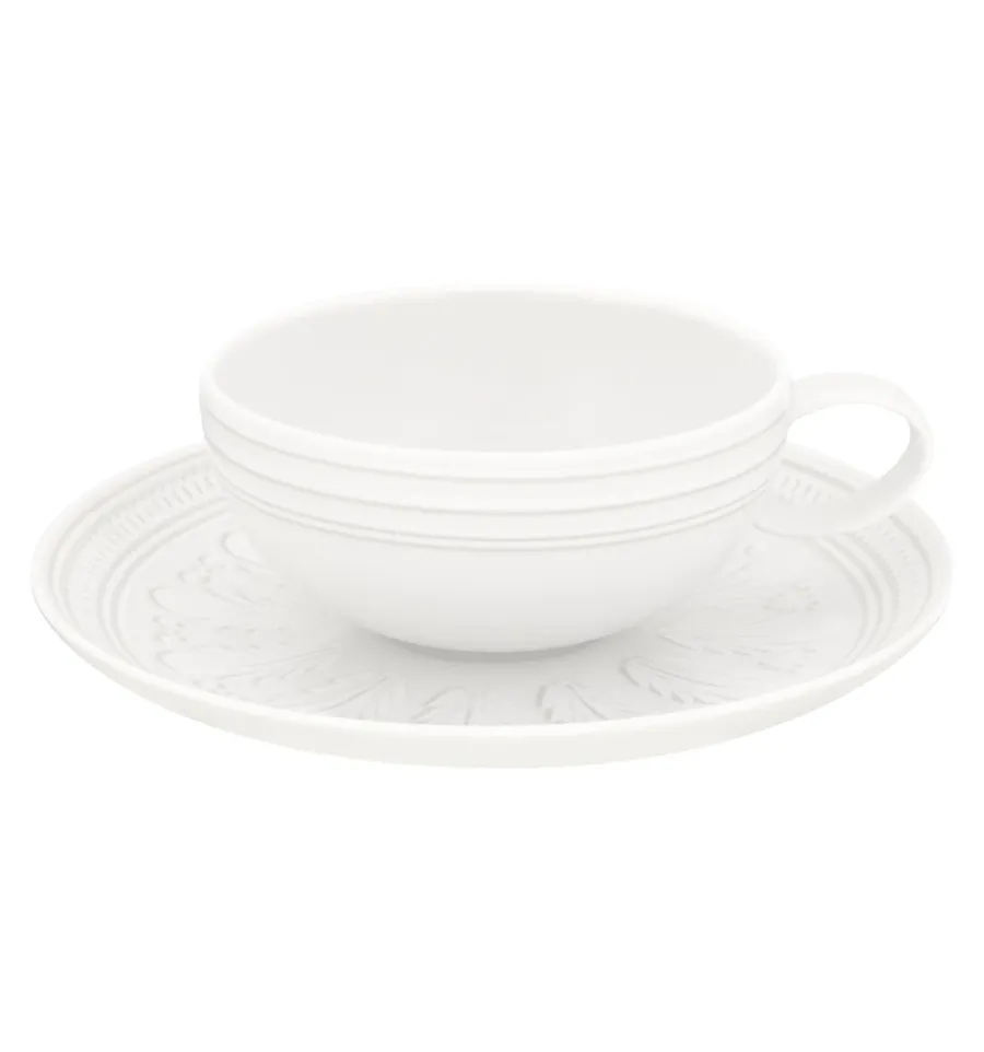 obrazek 1 Porcelanowa filiżanka do herbaty ze spodkiem Ornament z białym rzeźbiarskim ornamentem - Vista Alegre