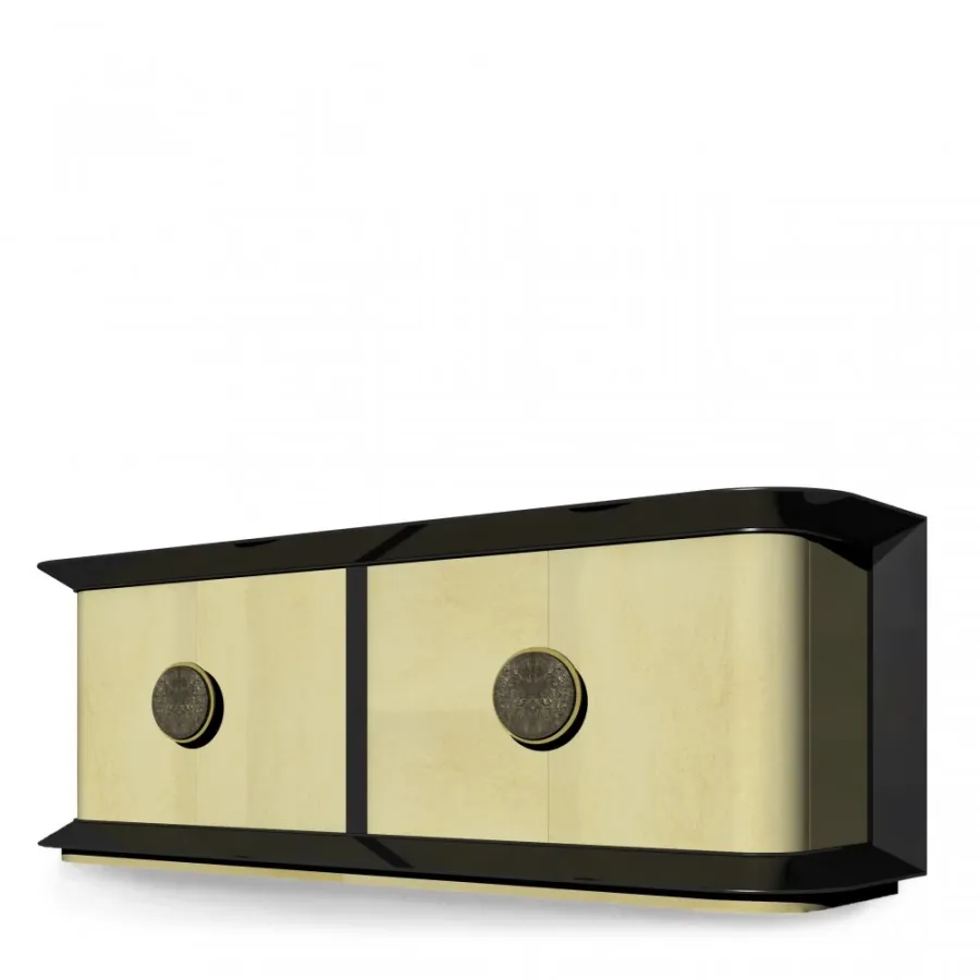 obrazek 2 Komoda z czterema zaokrąglonymi drzwiczkami z efektem matowej kości słoniowej H.75xL.220xP.55 cm