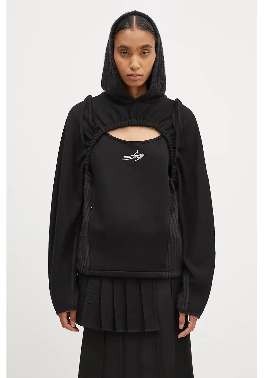 obrazek 1 Andersson Bell bluza Essential Cut Out Shirring Hoodie damska kolor czarny z kapturem gładka atb1193w