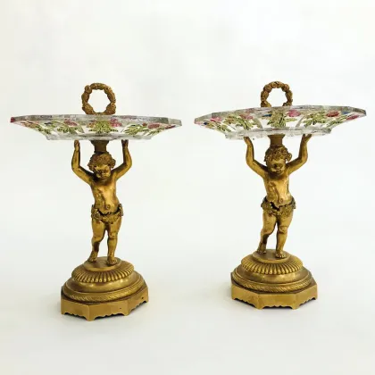 Zdjęcie Para pater z pozłacanego brązu i szlifowanego i kolorowego kryształu