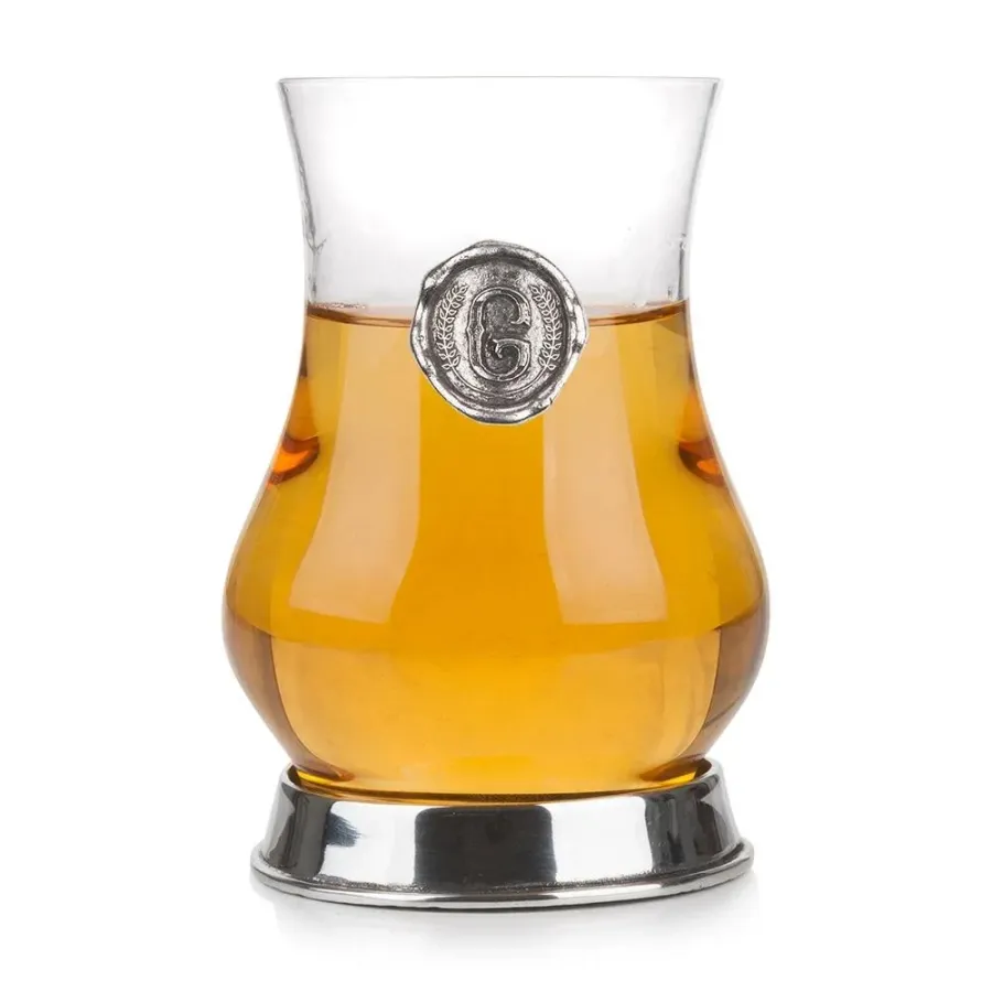 obrazek 1 Szklanka do degustacji whisky z cynowym monogramem z literą „G” – prezent dla konesera