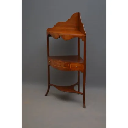 Zdjęcie Gregoriańska, mahoniowa umywalka narożna, o wyprofilowanym stojaku z dopasowanym pokryciem z drewna - antyk