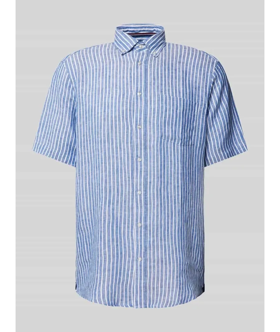 obrazek 1 Koszula casualowa o kroju slim fit z lnu ze wzorem w paski