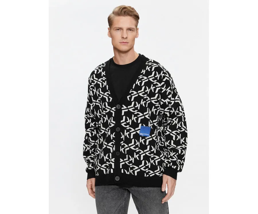 obrazek 1 KARL LAGERFELD Kardigan Klj Monogram Jacquard Cardigan 236D2050 Czarny Regular Fit Karl Lagerfeld Jeans