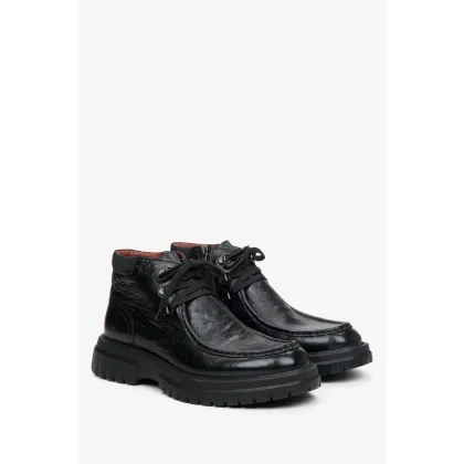 Zdjęcie Estro: Podwyższane botki męskie ze skóry naturalnej w kolorze czarnym