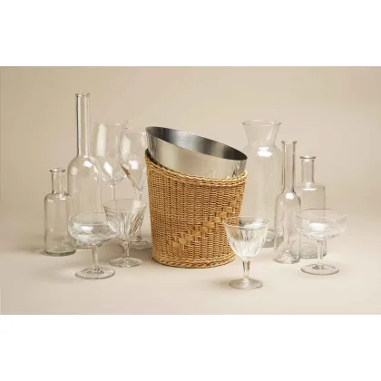 Zdjęcie Wiklinowy kosz na wiaderko do szampana z wiadrem ze stali nierdzewnej