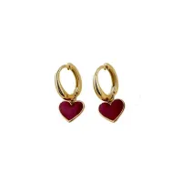 Picture Beautiful earrings with a hook and a red enameled heart