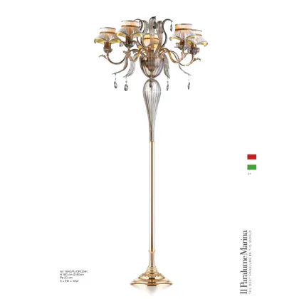 Zdjęcie Lampa podłogowa z kolekcji „Genziana” z przydymionego szkła Murano i mosiądzu zdobionego 24K złotem - Il Paralume Marina