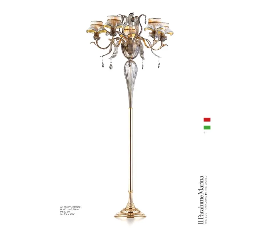 obrazek 1 Lampa podłogowa z kolekcji „Genziana” z przydymionego szkła Murano i mosiądzu zdobionego 24K złotem - Il Paralume Marina