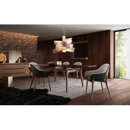 Zdjęcie Niezwykły drewniany stół ze szklanym dymionym blatem do jadalni