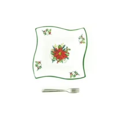 Zdjęcie Duża kwadratowa miska na święta zdobiona kwiatowym motywem – Le Ceramiche